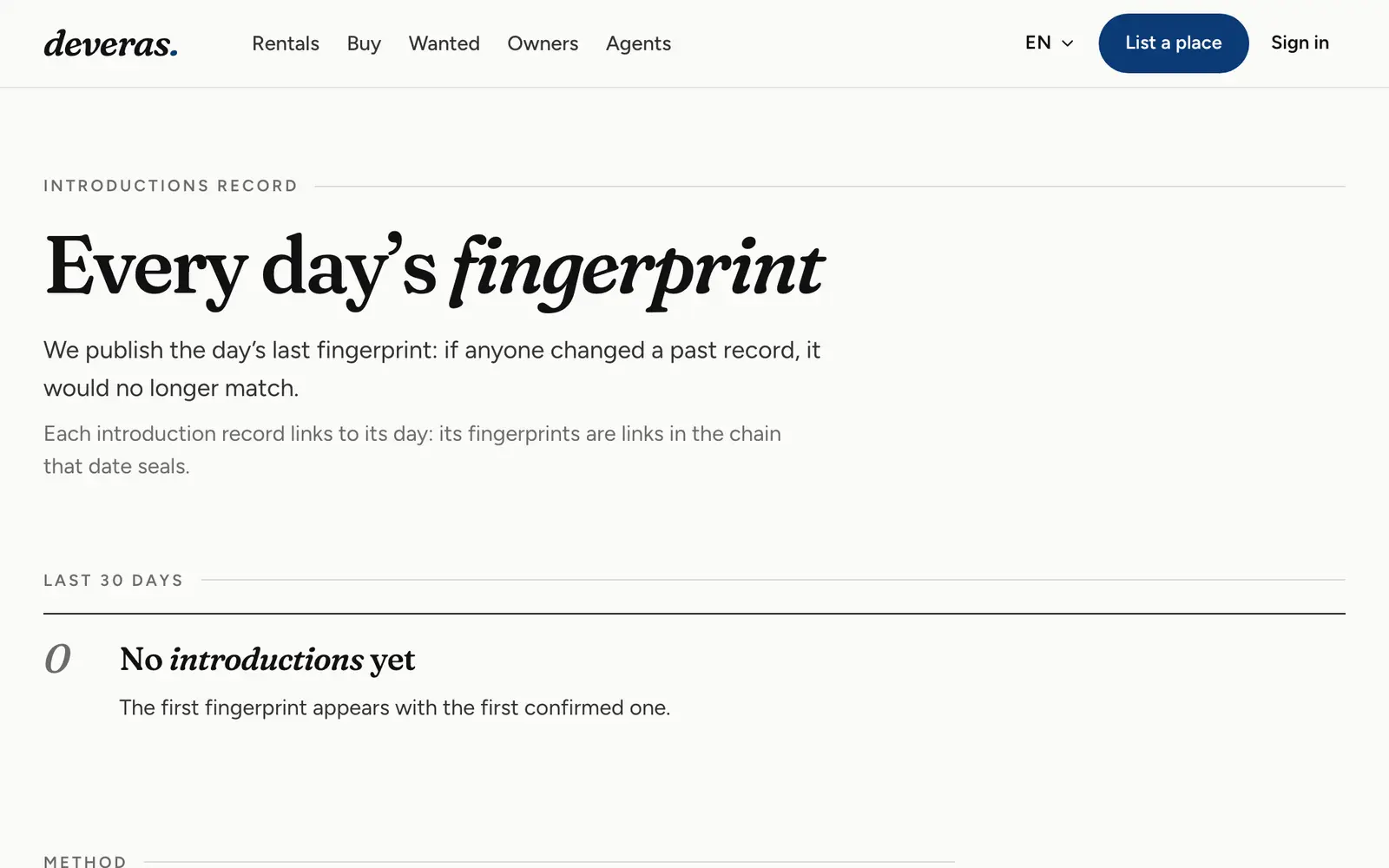 Public ledger of introduction records, with the day's fingerprint