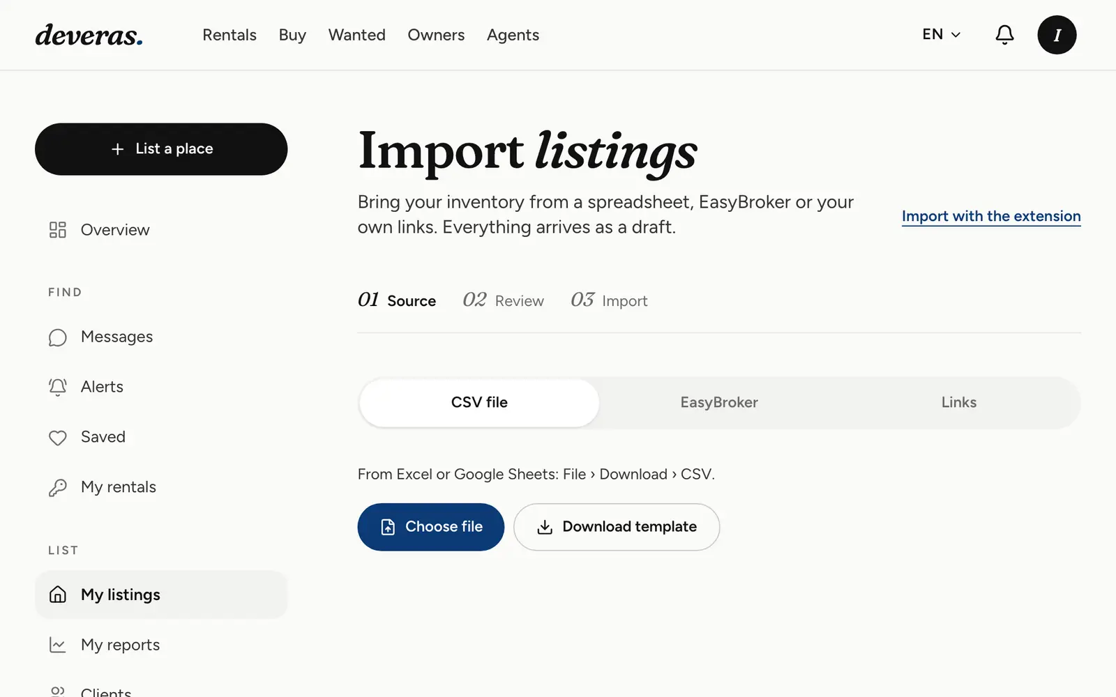 Import listings from EasyBroker, a CSV file or links