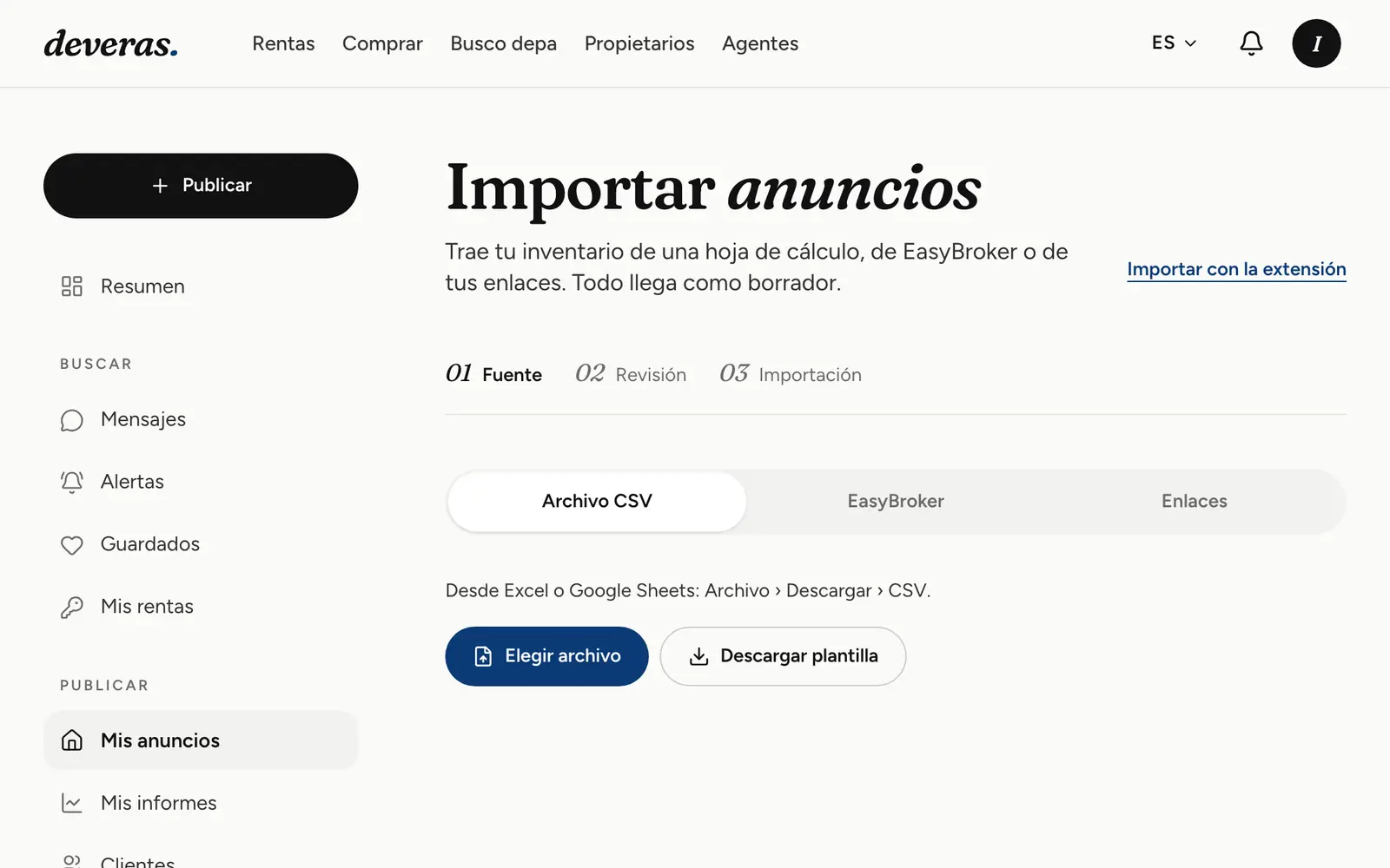 Importar anuncios desde EasyBroker, un CSV o enlaces