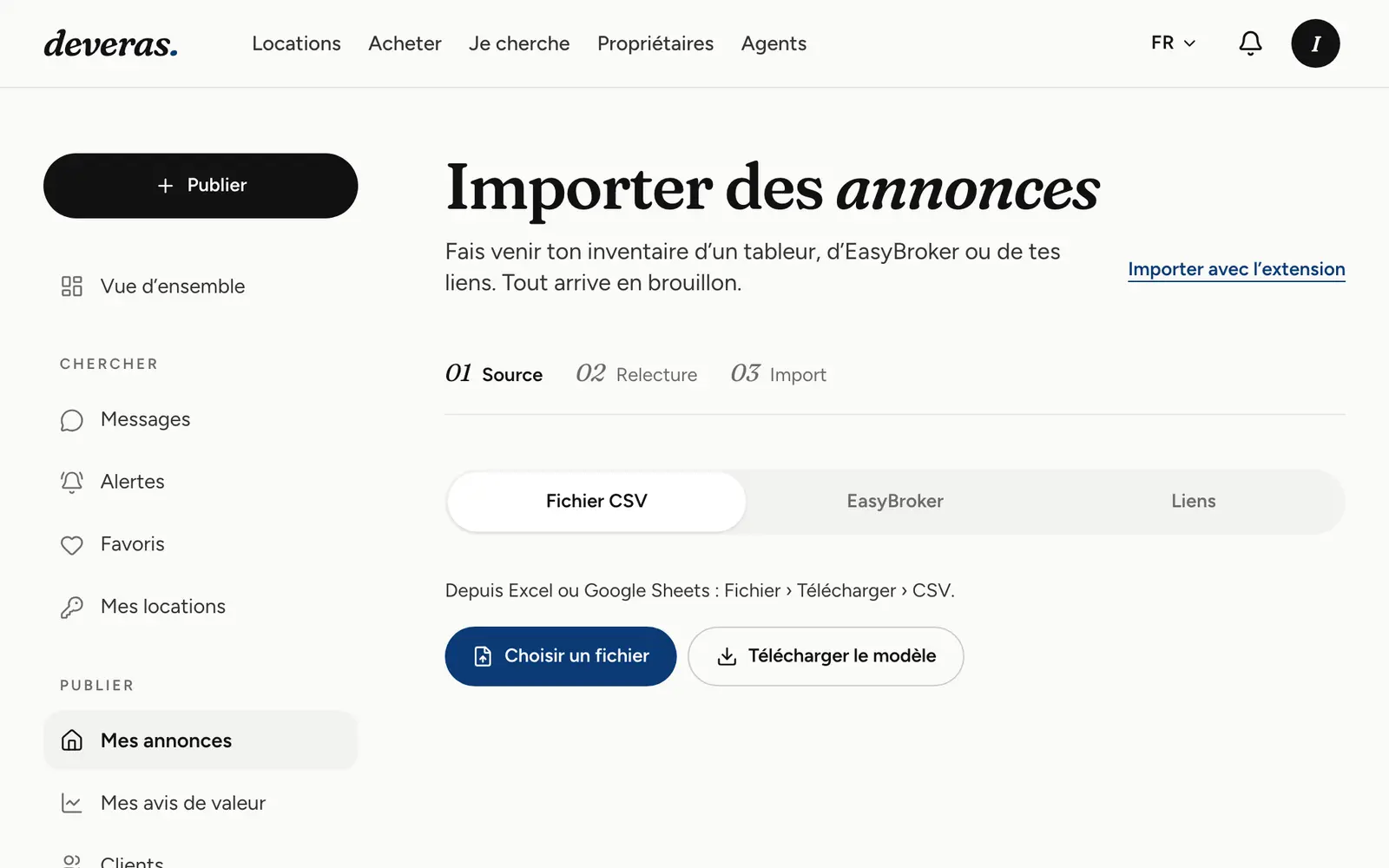Importer des annonces depuis EasyBroker, un CSV ou des liens
