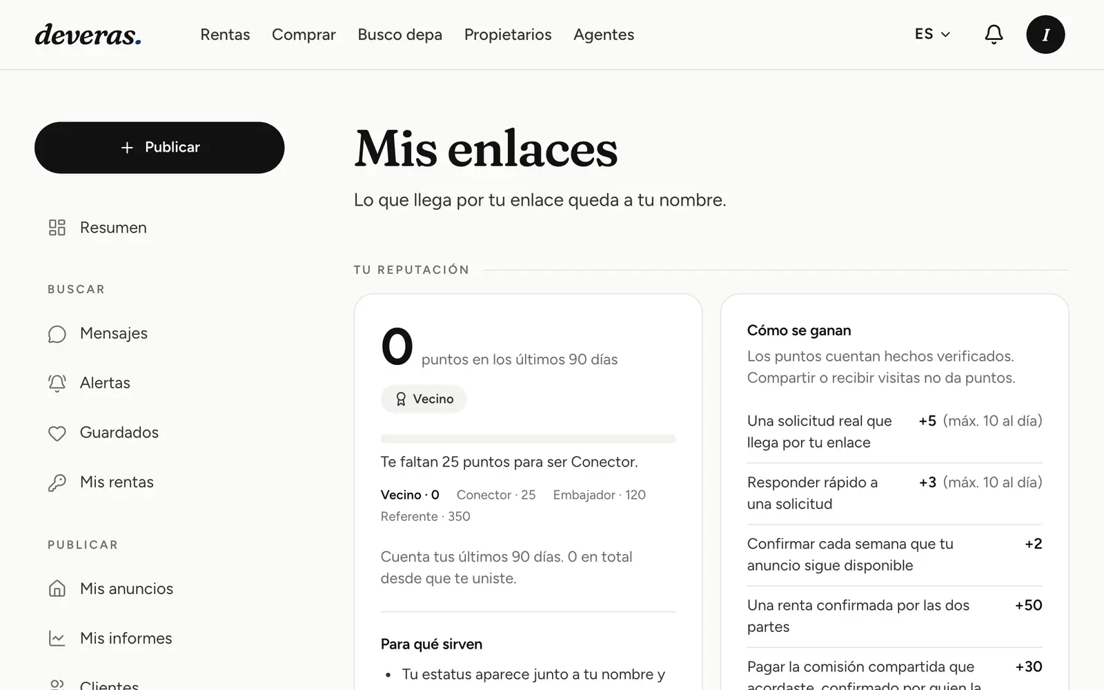 Mis enlaces: clics y solicitudes por cada enlace compartido