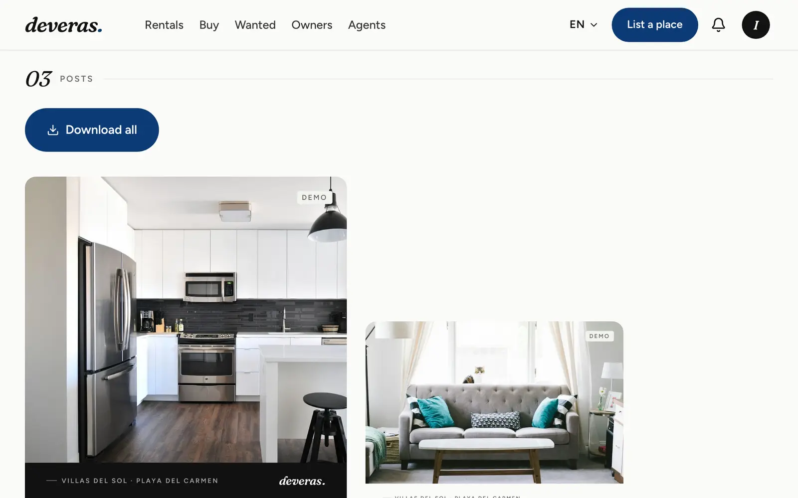 A listing's studio: Instagram images and captions per network
