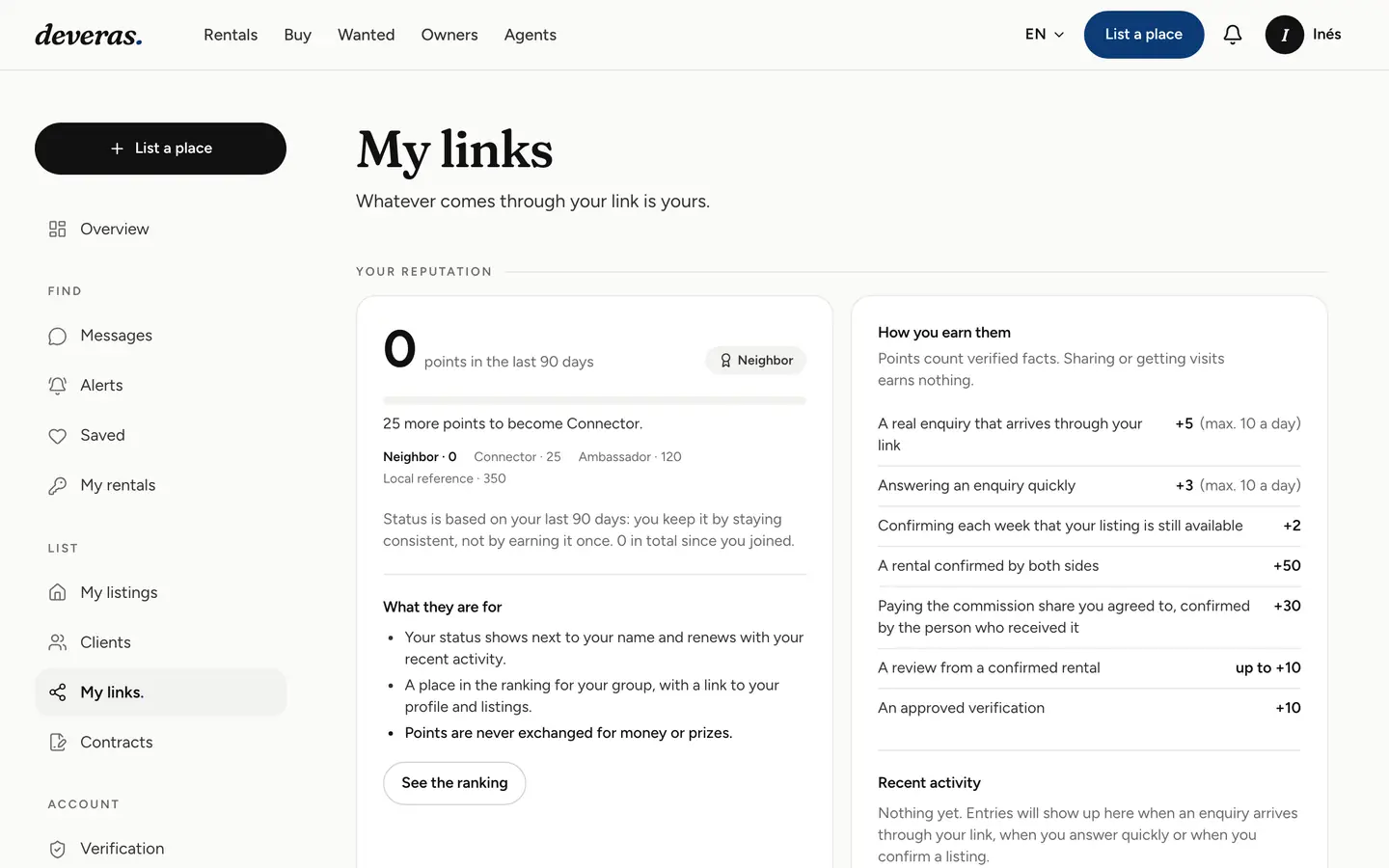 My links: your reputation and how points are earned
