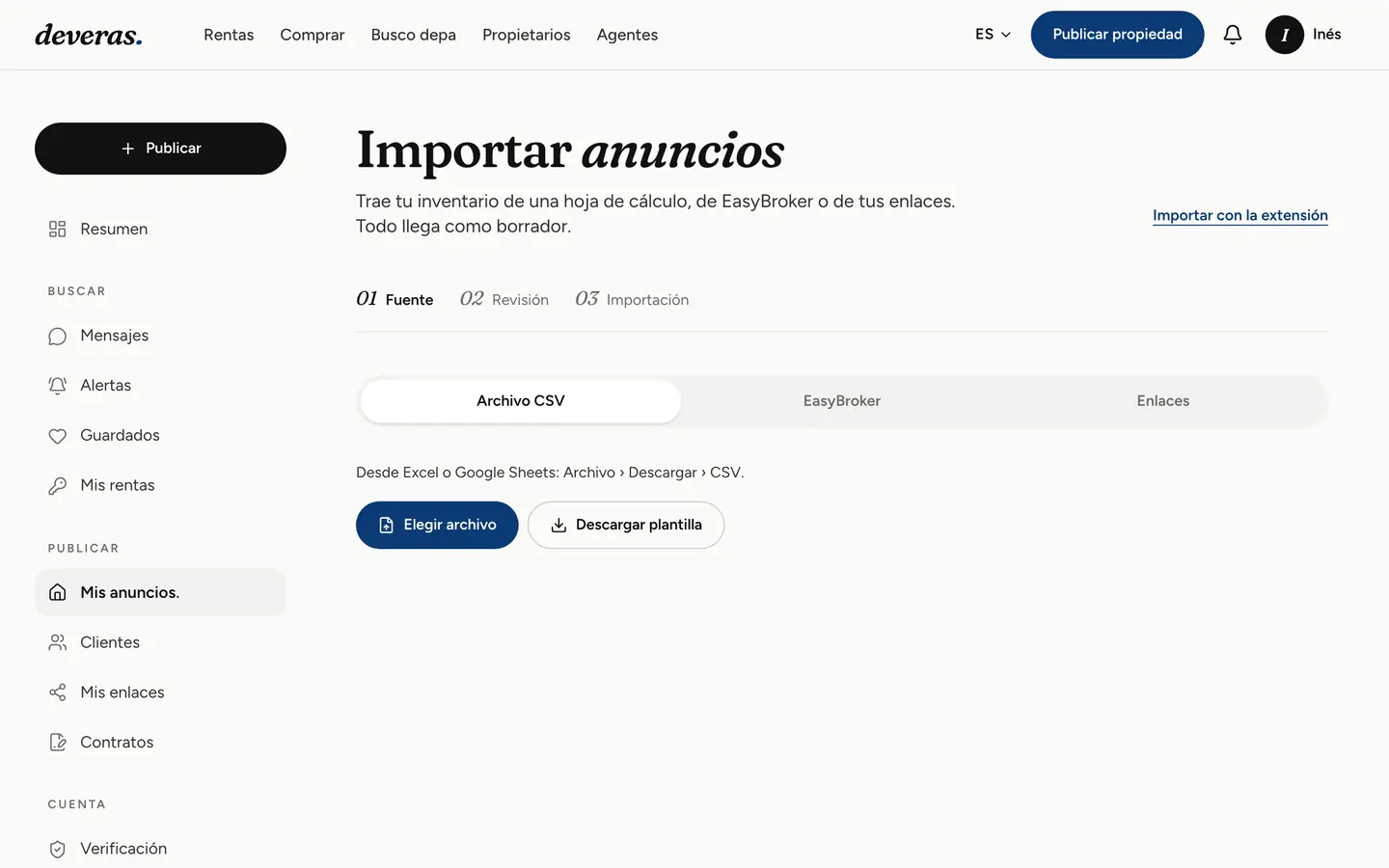 Importar anuncios desde un archivo CSV, EasyBroker o enlaces