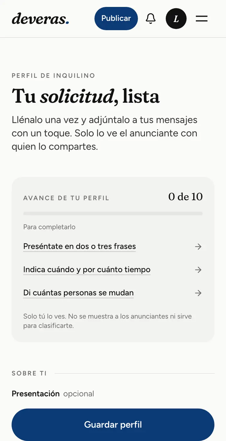 El perfil de inquilino que se adjunta a una solicitud