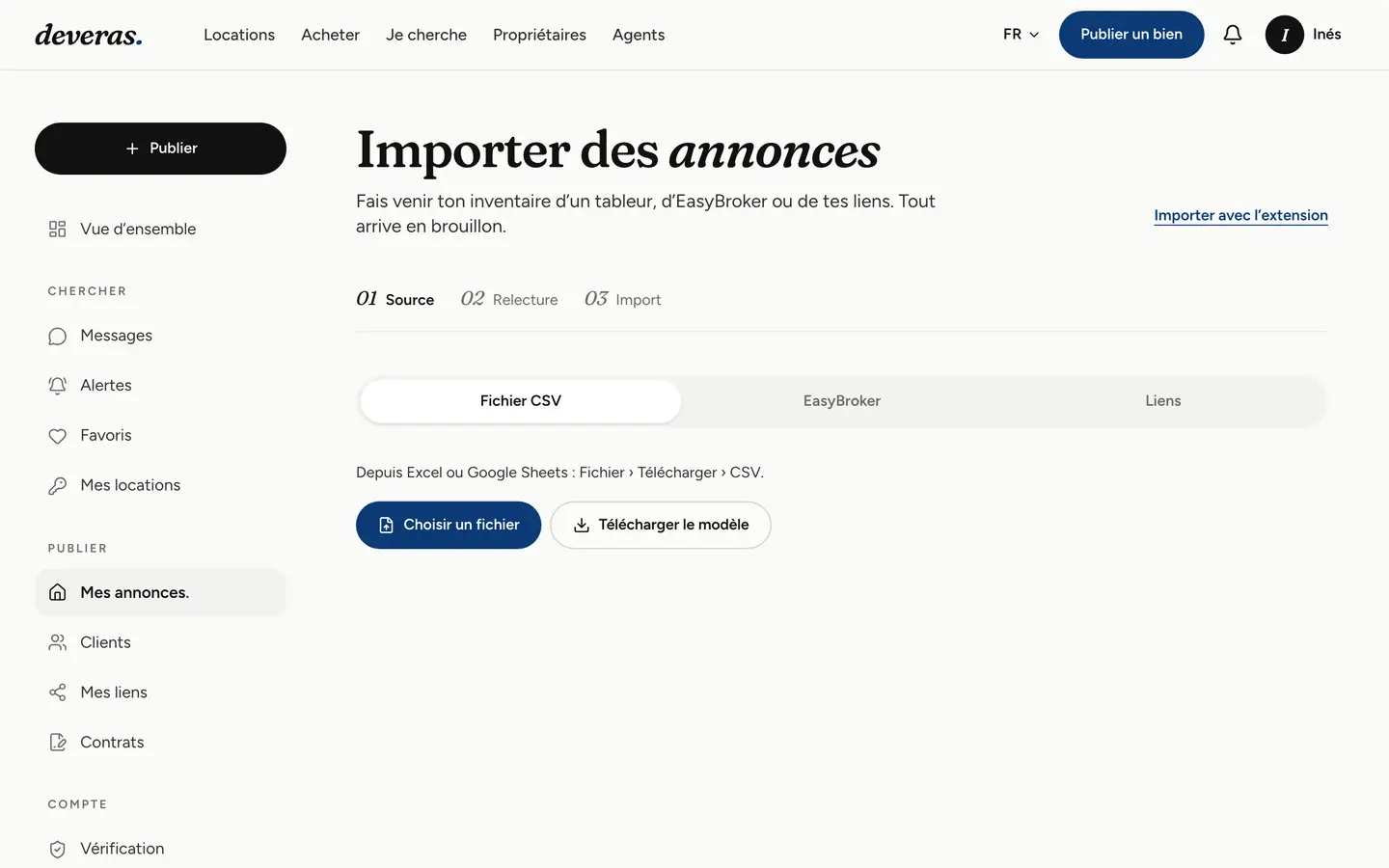 Importer des annonces depuis un fichier CSV, EasyBroker ou des liens