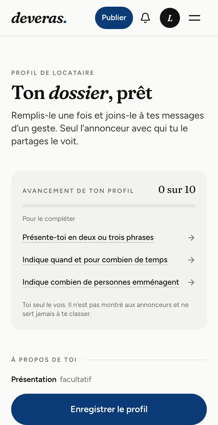 Le profil de locataire joint à une demande